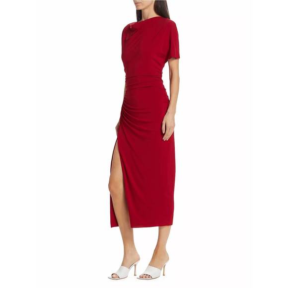 NEW JASON WU shirred jersey dress with slip in red - Picture 2 of 5